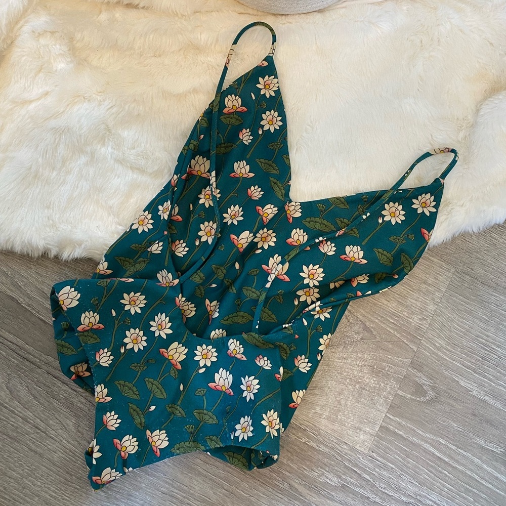 COPY - BENOA Swimwear Cheeky Teal Lotus Print One…